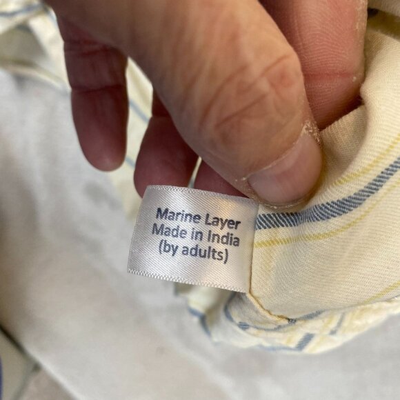 Marine Layer Mens Shirt Small Short Sleeve Striped Button-Up Yellow Blue Casual - Picture 7 of 11